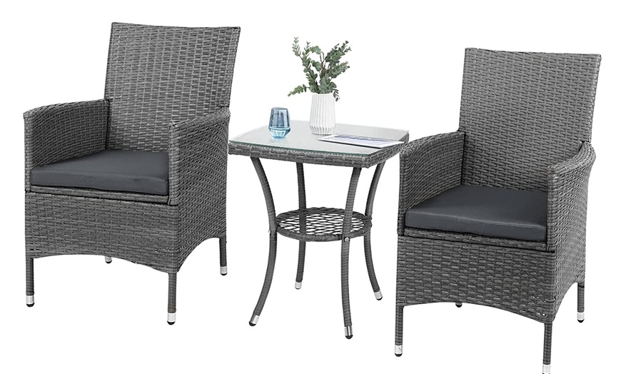 Image 3: Outsunny Three-Piece Rattan-Effect Bistro Set