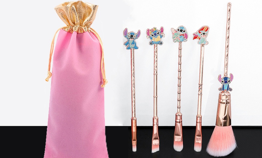 Image 1: Five Pieces Stitch-Inspired Makeup Brushes Set