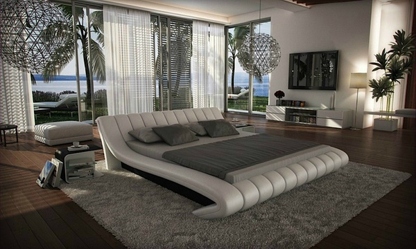 Grey store leather bed