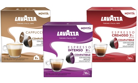 Fino a 96 capsule Lavazza compatibili con Nescafè® e Dolce Gusto® disponibili in 4 aromi