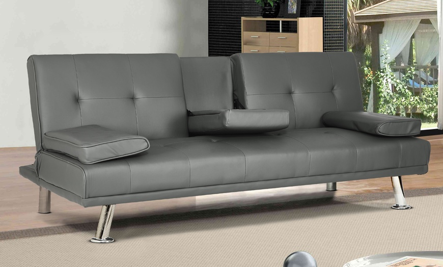 Image 22: Three Seater Sofa Bed with Cup Holders