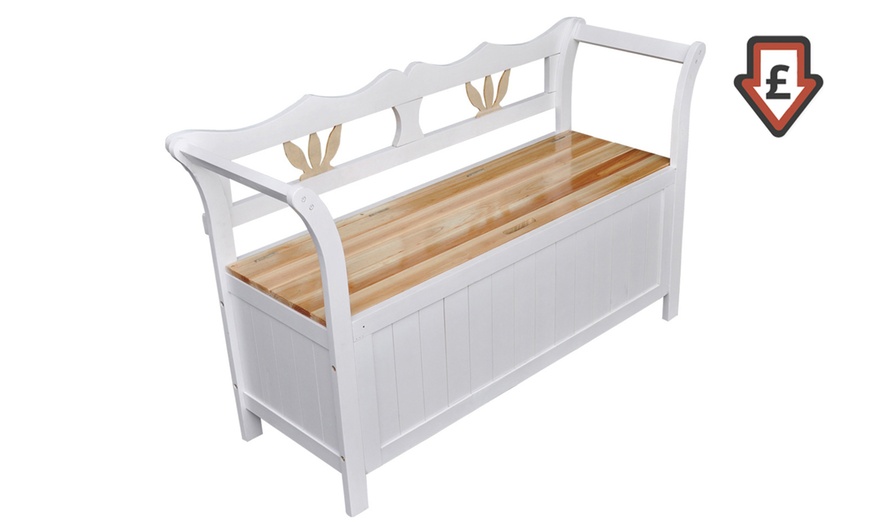 Image 1: White Wooden Storage Bench
