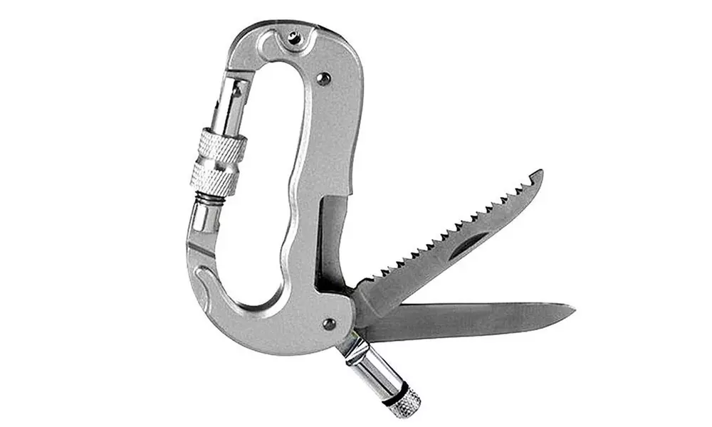 1x, 2x oder 4x Multifunktions-Bergsteigen-Schnalle aus Aluminium mit Messer und LED-Licht für Outdoor-Aktivitäten - Primary Image