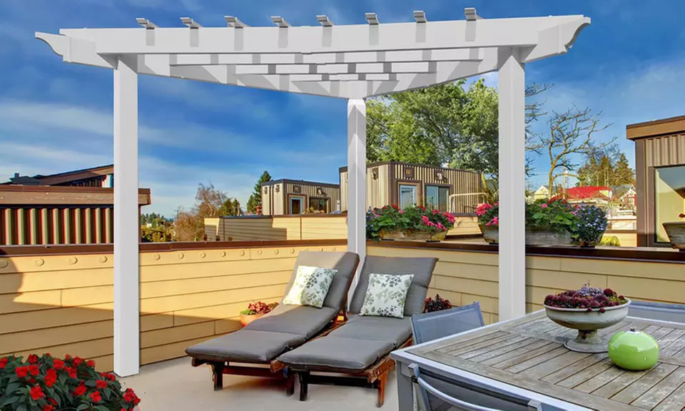 New England Arbors Alcove 8'x8' Vinyl Corner Pergola - Primary Image