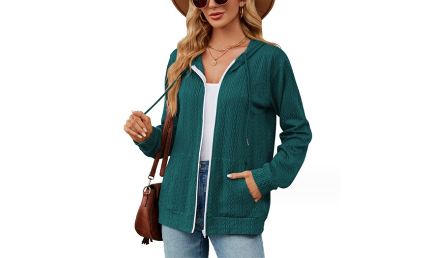 Image 5: Women's Zip Front Hooded Cardigan with Front Pockets