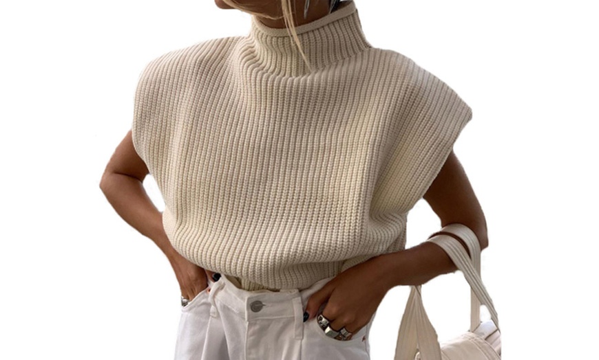 Image 5: Sleeveless Shoulder Pads Knit Top