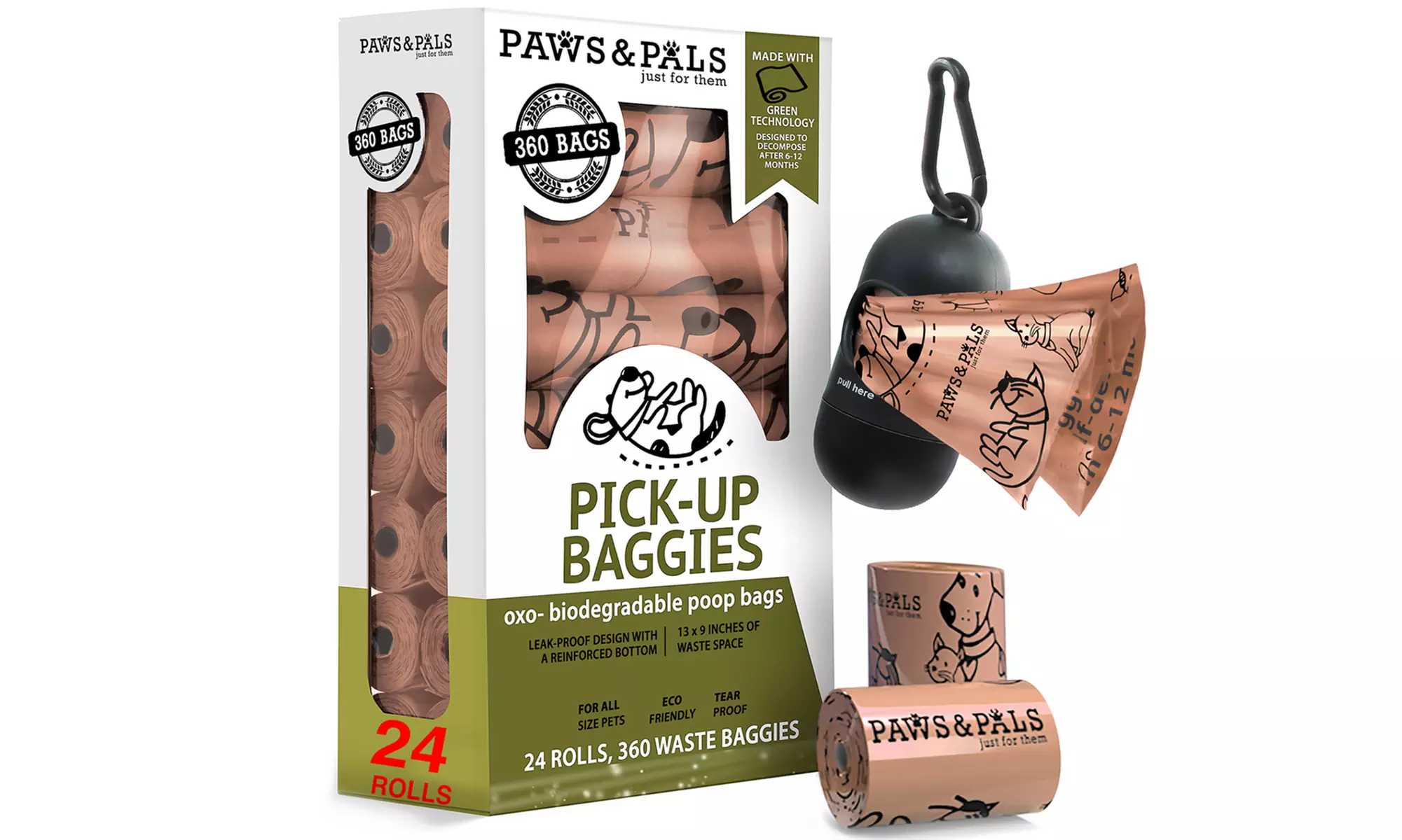 Paws & Pals Biodegradable Unscented Dog Poop Bag (360-Pack) - Primary Image