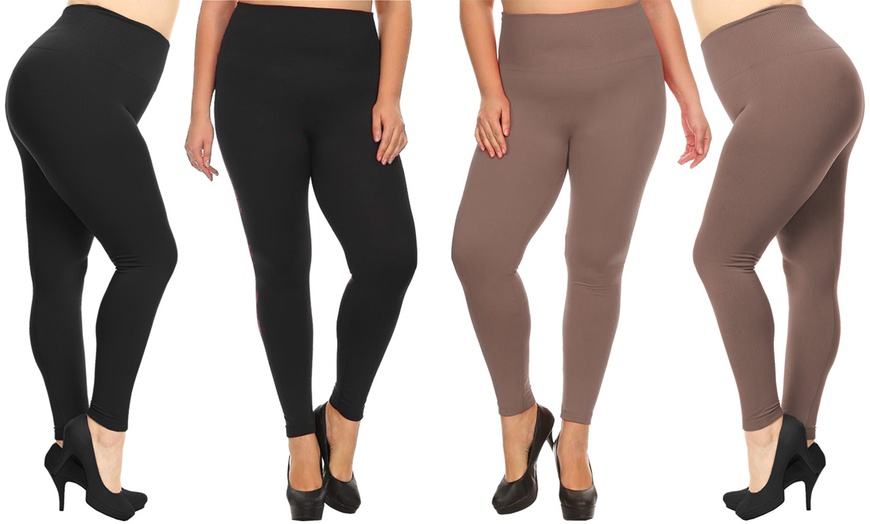 Image 6: Two-Pack Plus Size Warm Thermal Fleece Lined Full Length Leggings