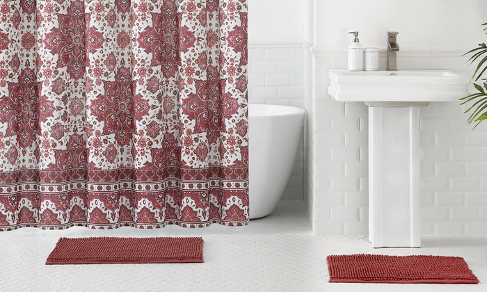 Bath Sets With Shower Curtain Noodle Bath Rugs 15 Piece Groupon
