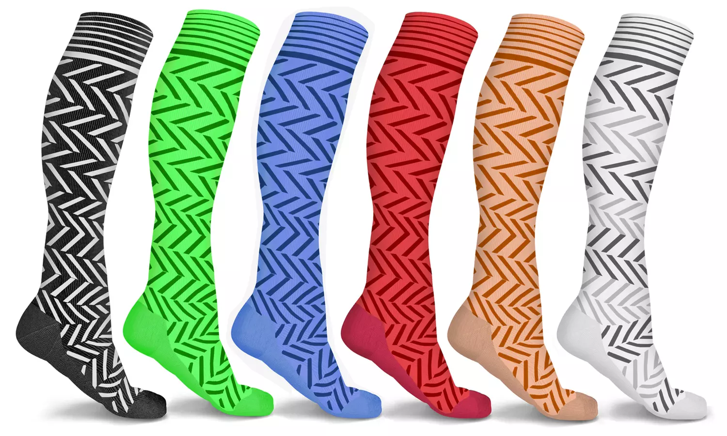 DCF Zig Zag Unisex Knee-High Compression Socks (6-Pairs) - Primary Image