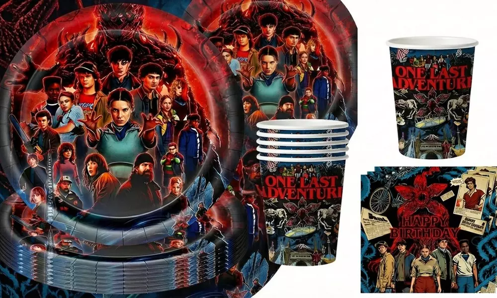 80s Retro Style Sci-Fi Birthday Party Tableware Set with Banner