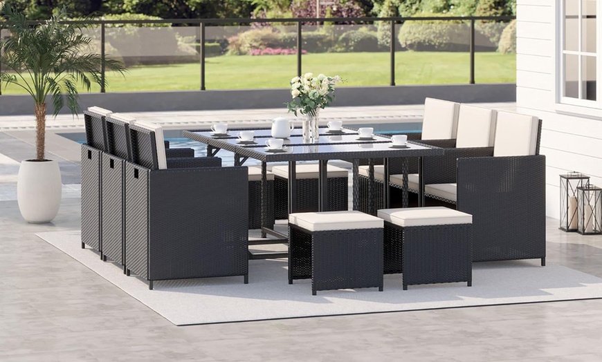 Image 1: Outsunny Cubed 11-Piece Rattan-Effect Garden Furniture Set