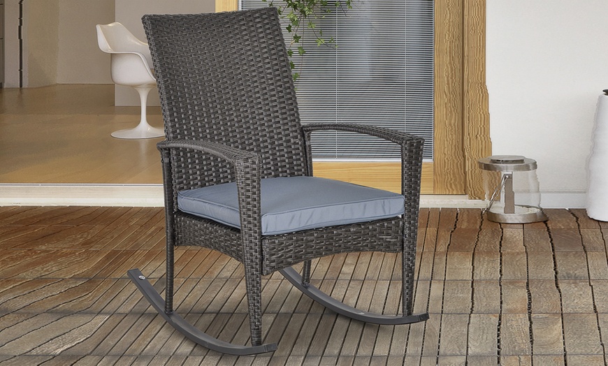 Image 3: Outsunny Rattan-Effect Rocking Chair