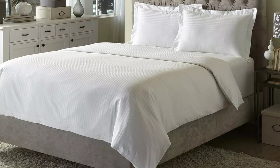 British Hotel Premium Cotton Damask Duvet Cover Set (2- or 3-Piece) - Primary Image