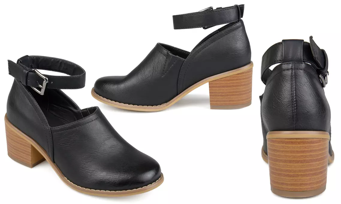 Journee Collection Women's Ankle-Strap Wood-Stacked Heel Clogs - Second Medium