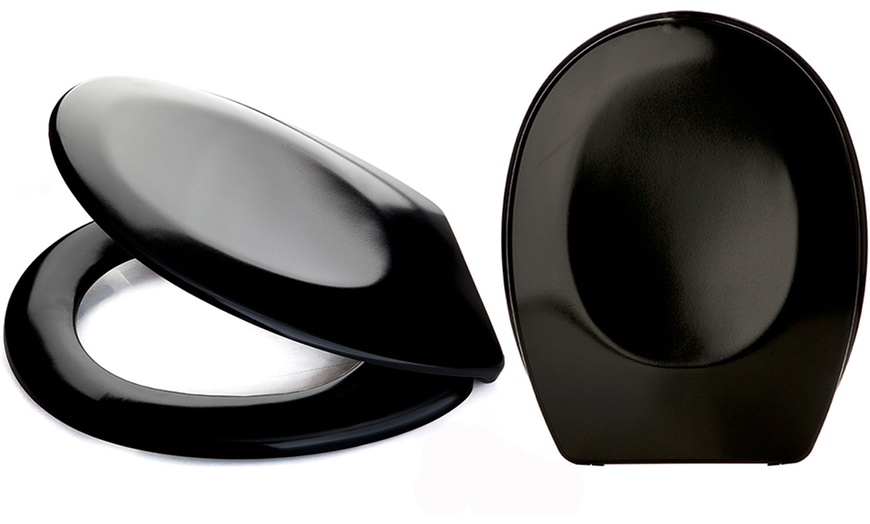 Image 1: Black Slow-Close Toilet Seat