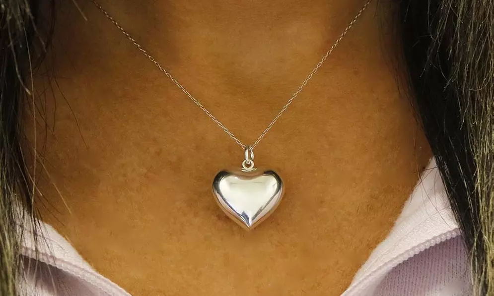 Italian Sterling Silver Puffed Heart Necklace by Verona - Primary Image