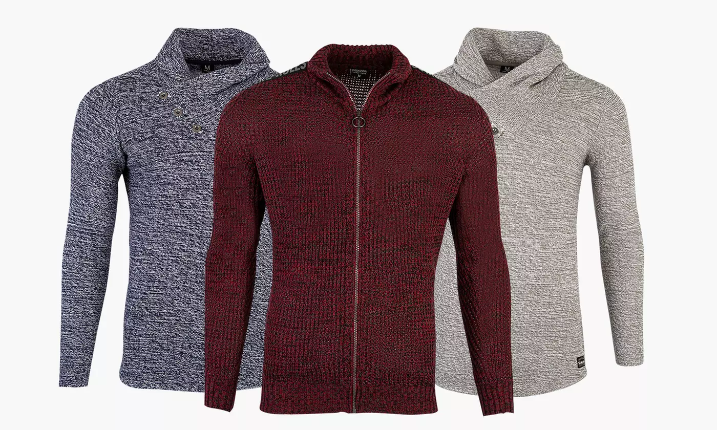 Men's Pullover with Wide Collar or Cardigan with Zipper - Primary Image