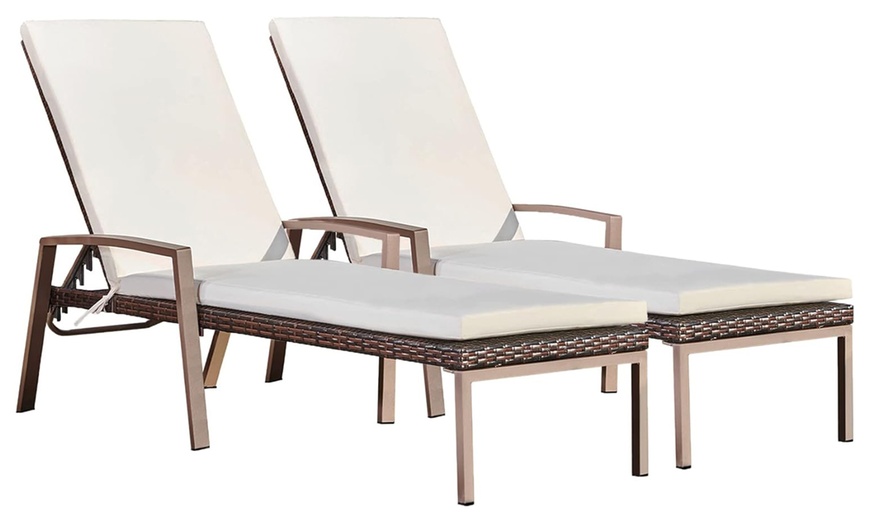 Image 2: Set of Two Patio Chaise Lounger with Arm