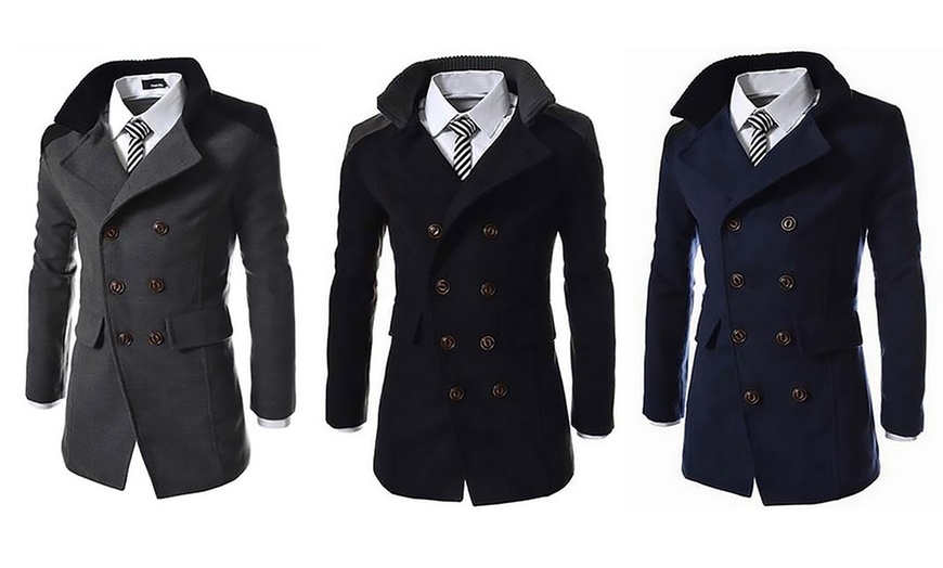 Image 1: Men's Contrast Collar Smart Coat