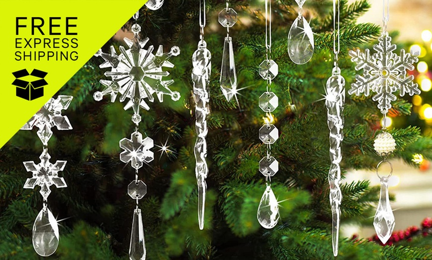 Image 1: Elegant Acrylic Snowflake Ornaments – 10-Piece Christmas Tree Set