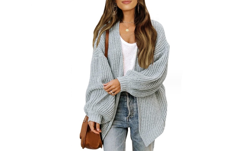 Image 6: Womens Lantern Sleeve Knit Cardigan 