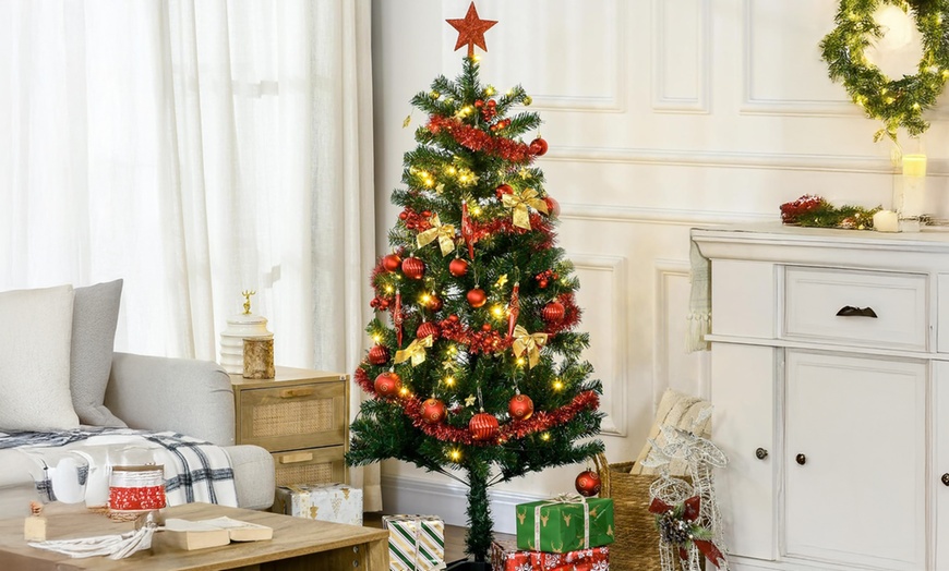 Image 1: HomCom 5ft Artificial Prelit Christmas Trees Holiday Decor