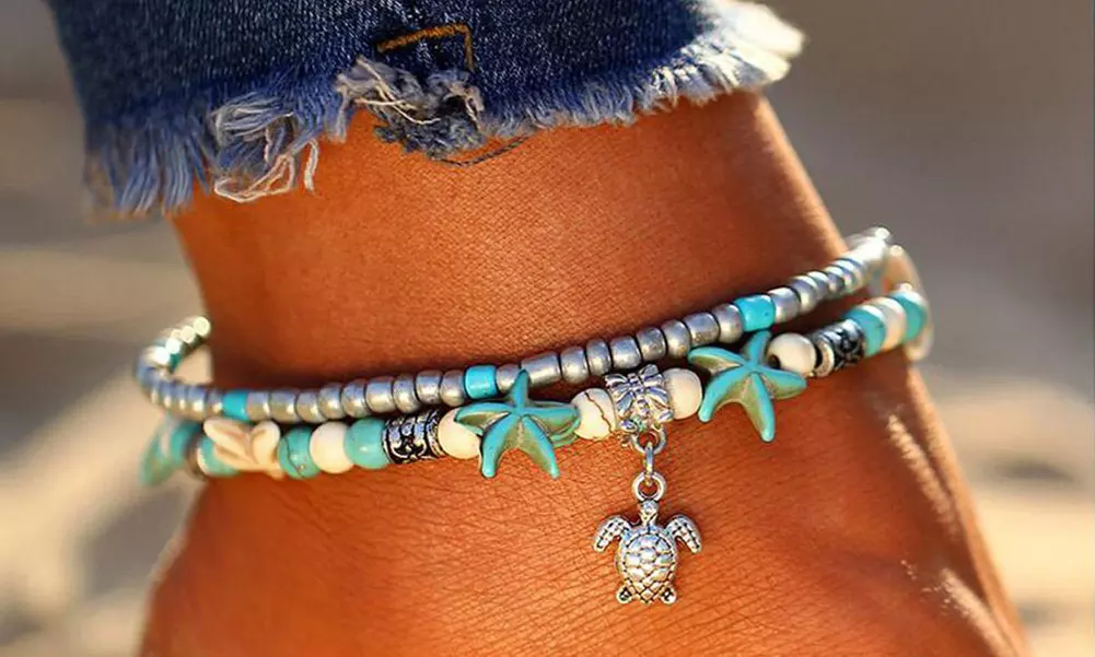 Tobillera doble con motivos marinos