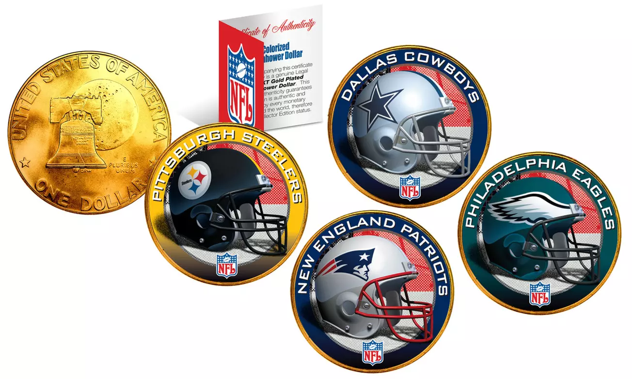 NFL Team Helmet Logo 24K Gold Plated 1976 IKE Bicentennial Dollar US Coin - Primary Image