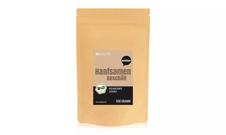 500 g, 1000 g oder 2000 g Wohltuer Bio-Hanfsamen mit hohem Anteil an ungesättigten Fettsäuren Omega 3 und Omega 6 - Primary Image