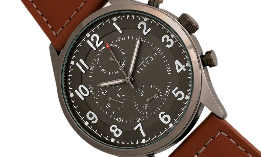 Image 19: Elevon Leather-Band Men's Watch