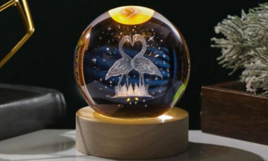 Image 5: 3D Engraved Crystal Ball Night Light with Solid Wood Base