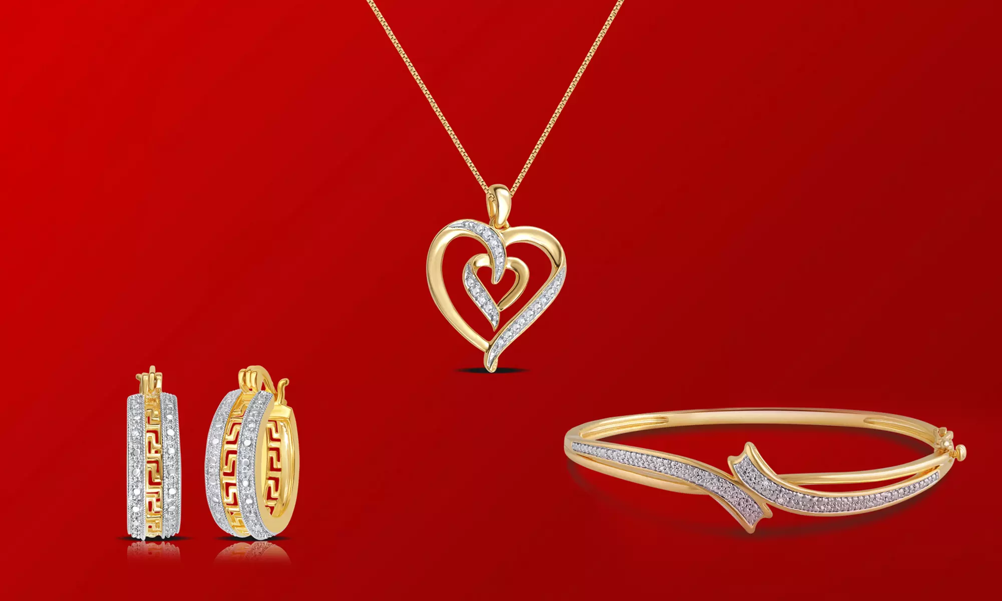 Clearance: 1/10 CTTW Diamond Jewelry Set in 18K Gold Plating (3-Piece) - Primary Image