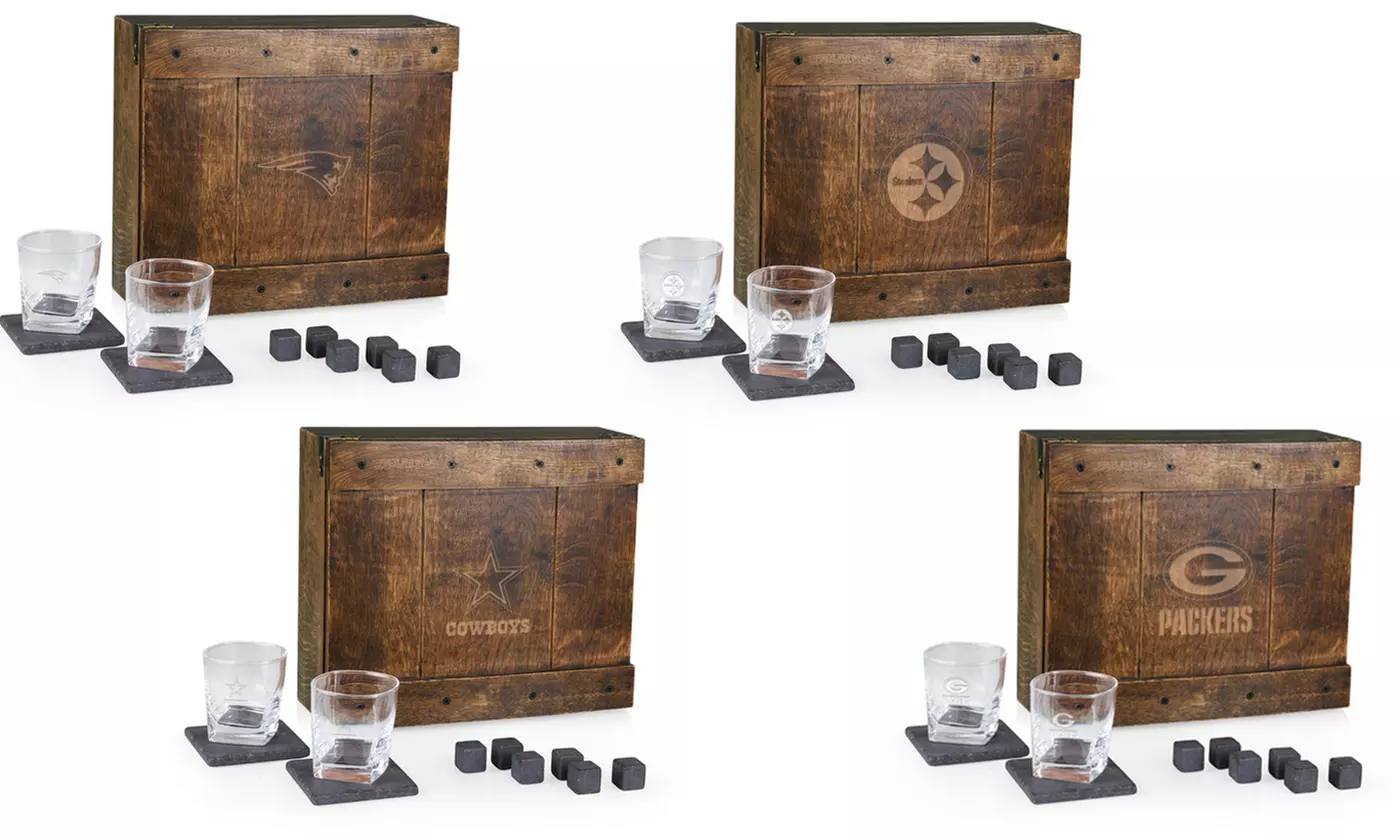 NFL Solid Oak Whiskey Box Gift Set By Picnic Time (10-Piece) - Primary Image
