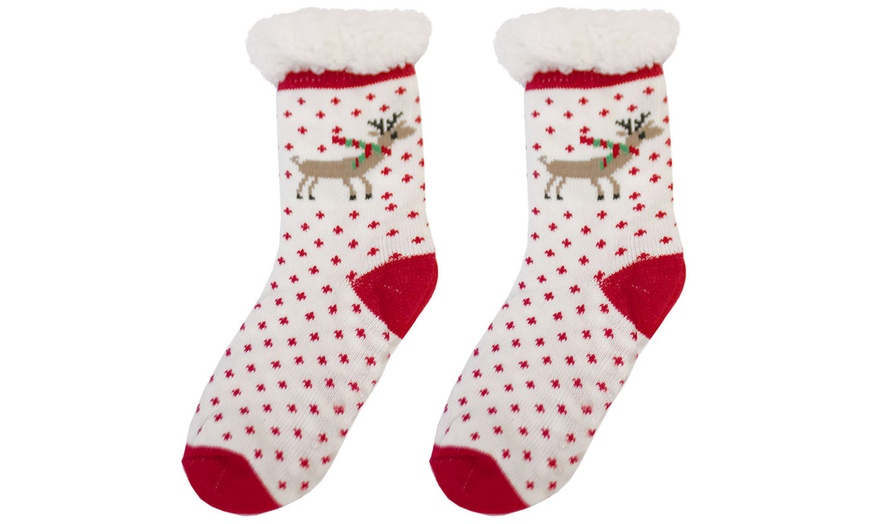 Image 20: Warm Winter Lined Christmas Slipper Socks