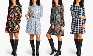 Shoppe247 Long Sleeve Pattern Chiffon Shift Dress