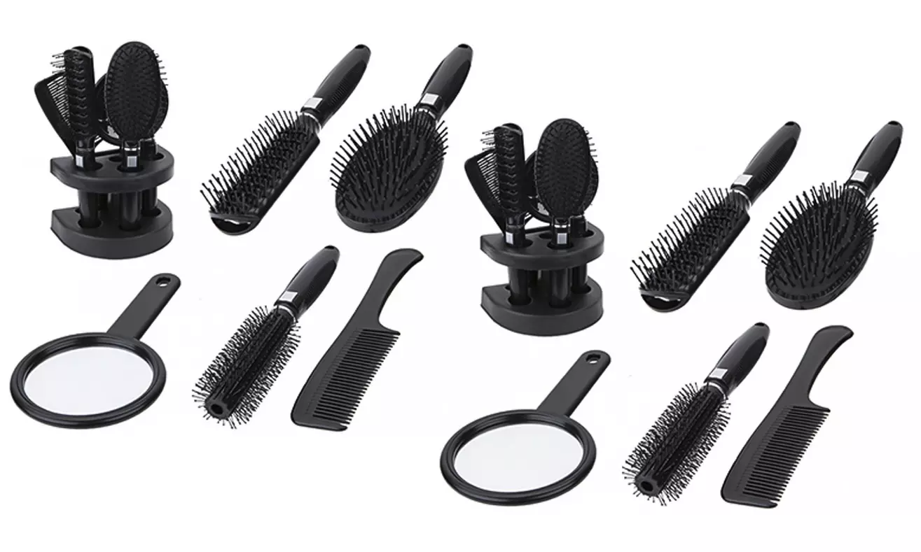 1 ou 2 kits de 3 brosses avec peigne, petit miroir et support de rangement - Second Medium