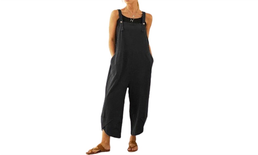 Image 2: Women's Cotton Blend Casual Wide Leg Jumpsuit with Pockets