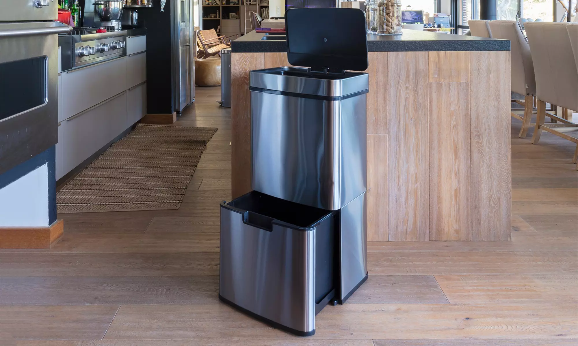 Poubelle automatique "Narvik" avec compartiment de recyclage, livraison offerte