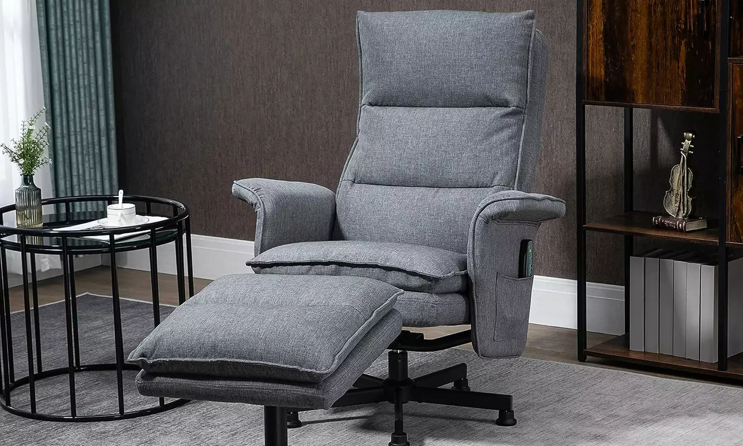 HomCom Grey Recliner Chair and Footstool Set