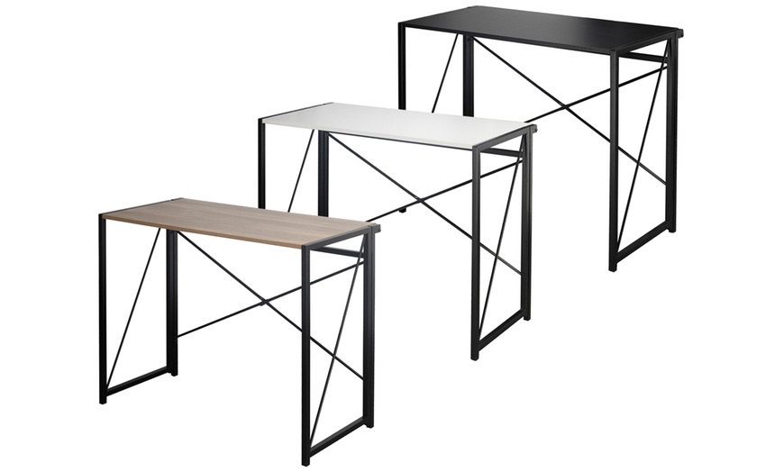 Image 1: Wooden Foldable Table with Steel Tube Legs