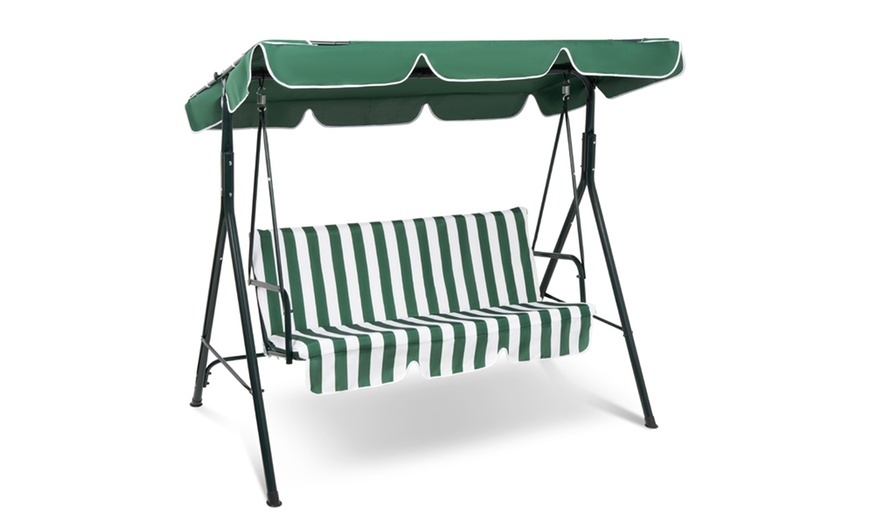 Image 2: Three-Seater Outdoor Swing Bench with Canopy