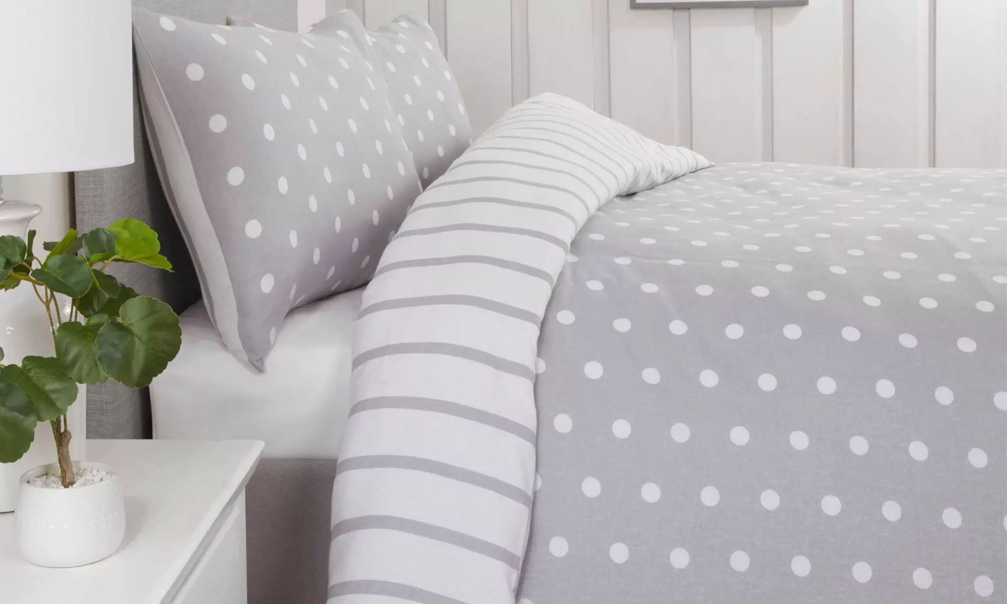 Spots and Stripes Reversible Easy Care Duvet Set - Primary Image