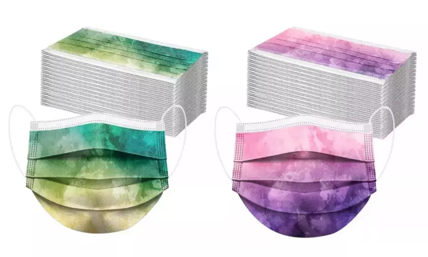 Image 11: 50x Tie-Dye Printed Disposable Face Mask