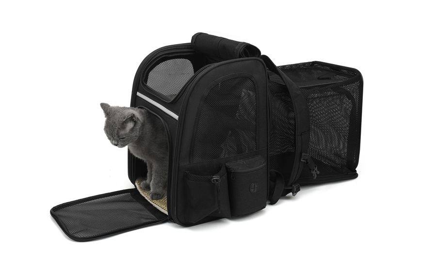 Image 9: Expandable and Foldable Pet Backpack with Ventilated Mesh Windows