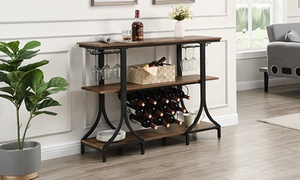 Rustic Style Wine Rack with Glass Storage 