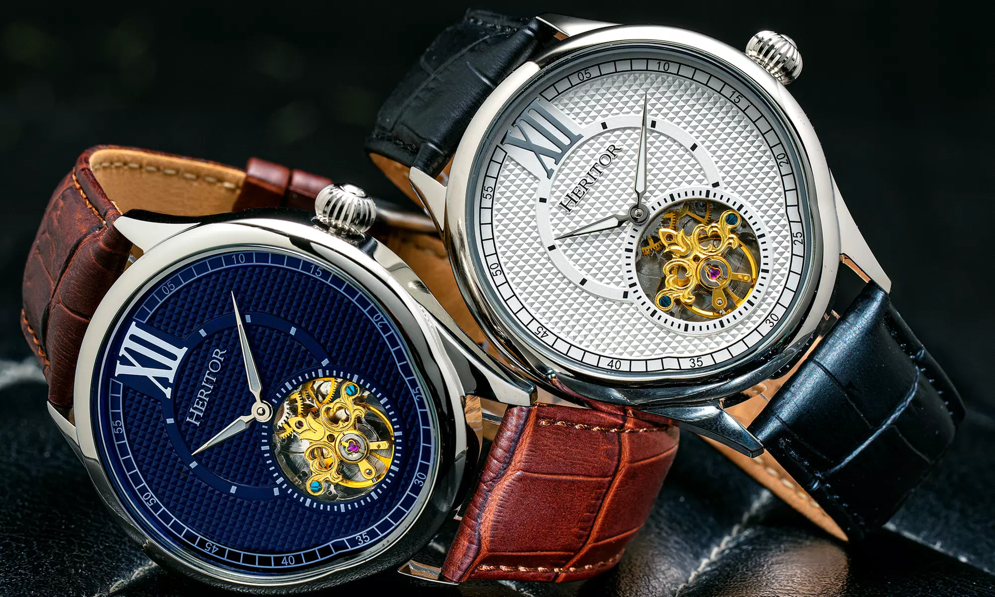 Orologio automatico Heritor Automatic Hayward Semi-Skeleton in vera pelle, disponibile in vari colori - Primary Image