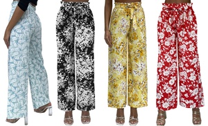 Women's Wide Leg Tie Waist Belt Floral Palazzo Pants