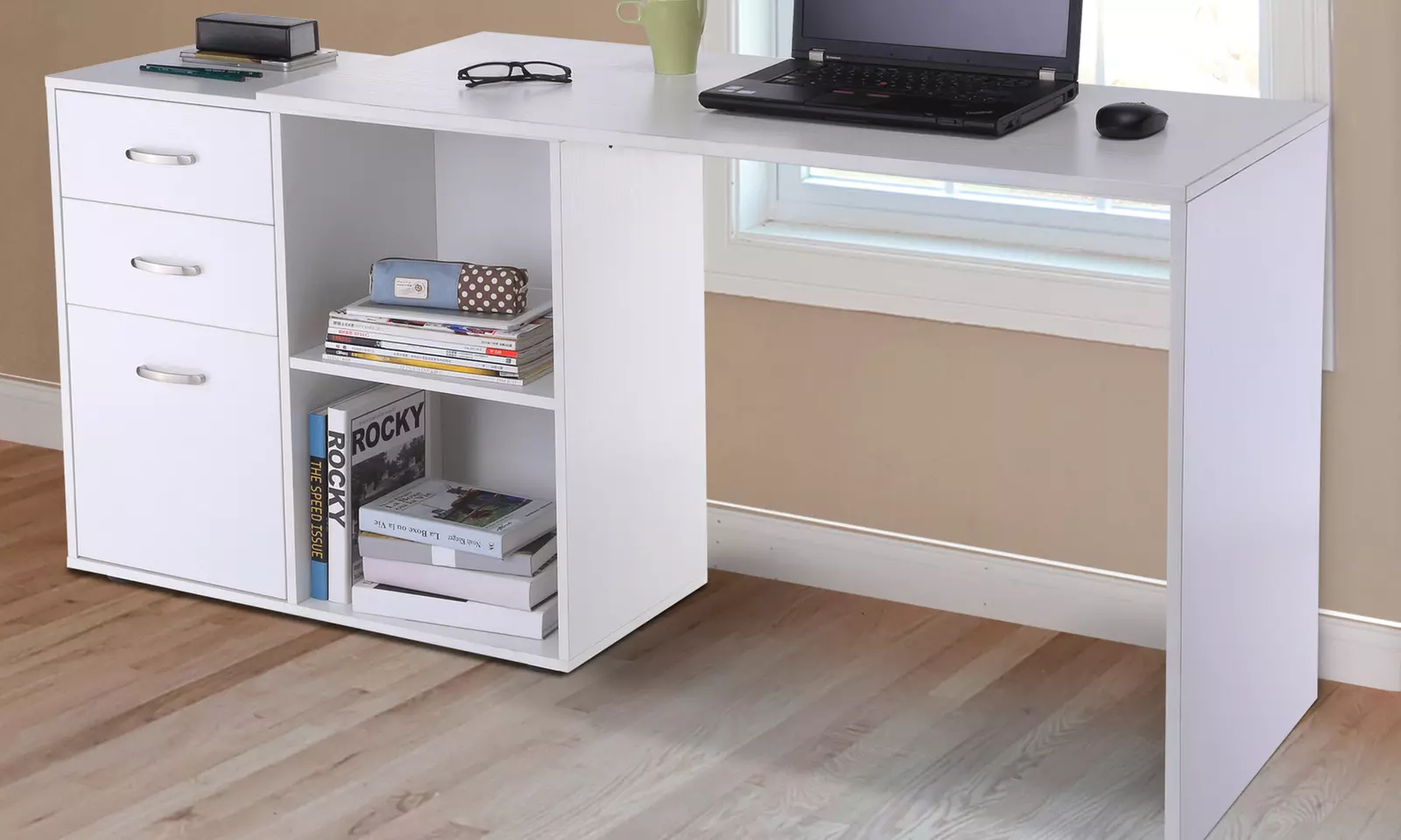 HomCom L-Shaped Computer Corner Desk with Drawers