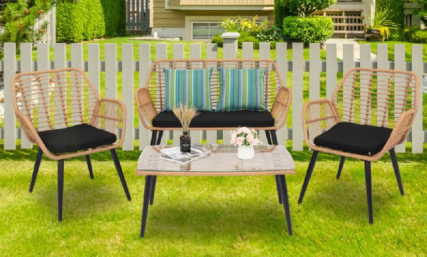 Image 3: PE Steel Outdoor Wicker Rattan Chair Set